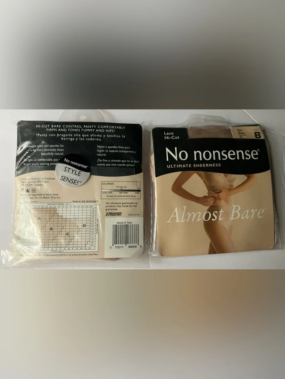 No Nonsense Almost Bare Lace Hi-Cut Pantyhose Sheer Toe Bare Bisque Mist Size B